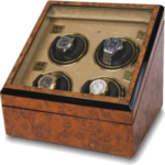 Кутия за самонавиващи се часовници Rapport London Est. 1898-Optima Walnut Burr Quad Watch Winder.